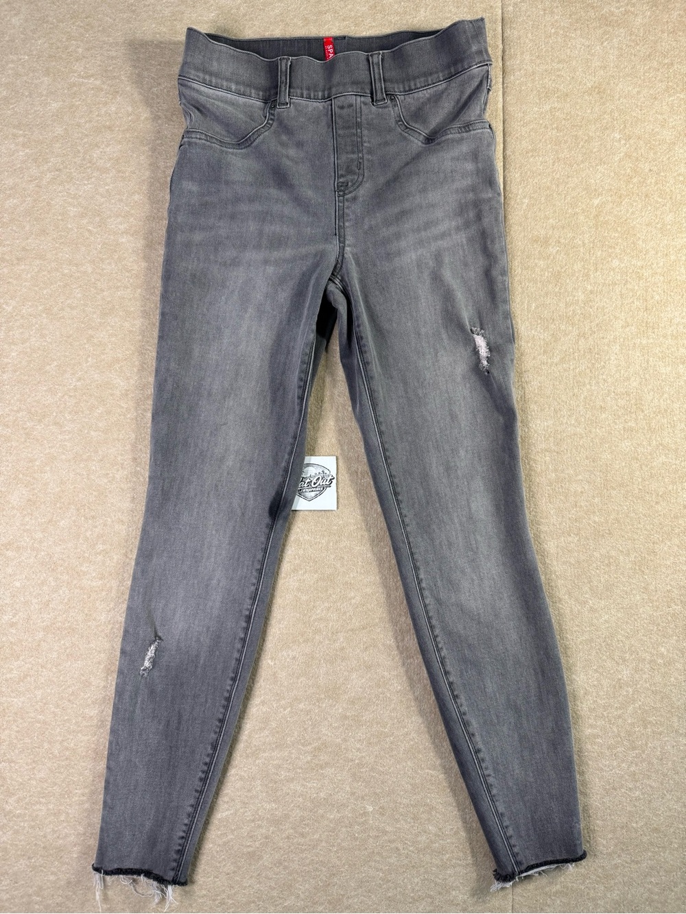 SPANX Distressed Skinny Jeans, Grey Wash, Pull-On Shaping, S/P